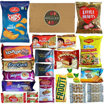 BOX OF LIFE BENGAL BOX Indian Snack Assortment - 24-Pack, 40 Ounce, Authentic Chips, Cookies, Candy &