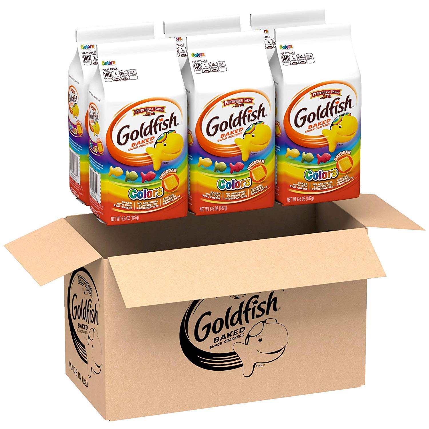 Goldfish Colors Cheddar Cheese Crackers, Baked Snack Crackers, 6.6 Oz Bag (Pack Of 6)