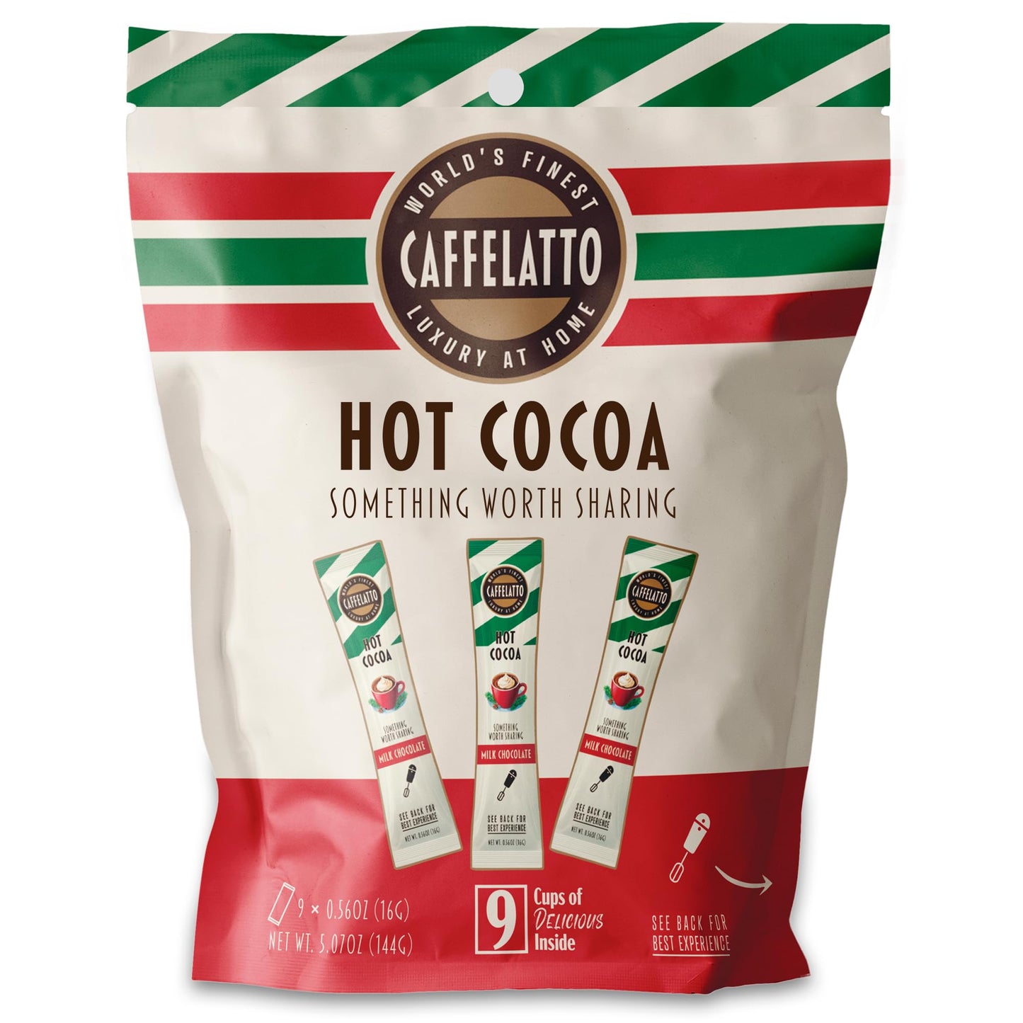 Caffelatto Milk Chocolate Hot Cocoa, Gourmet Single Serve Sticks, Made for Milk Frothers, Add Your Own Milk, Simple Ingredients 