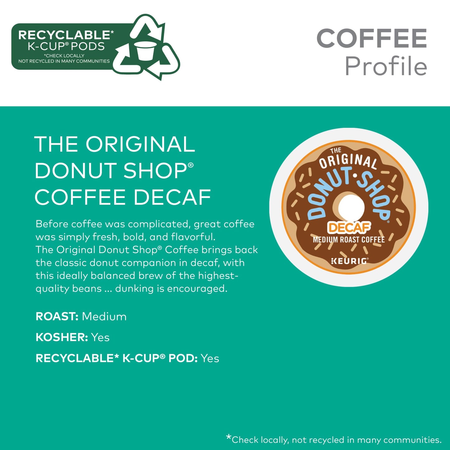 The Original Donut Shop Decaf Medium Roast Coffee K-Cup Pods, 48 Count