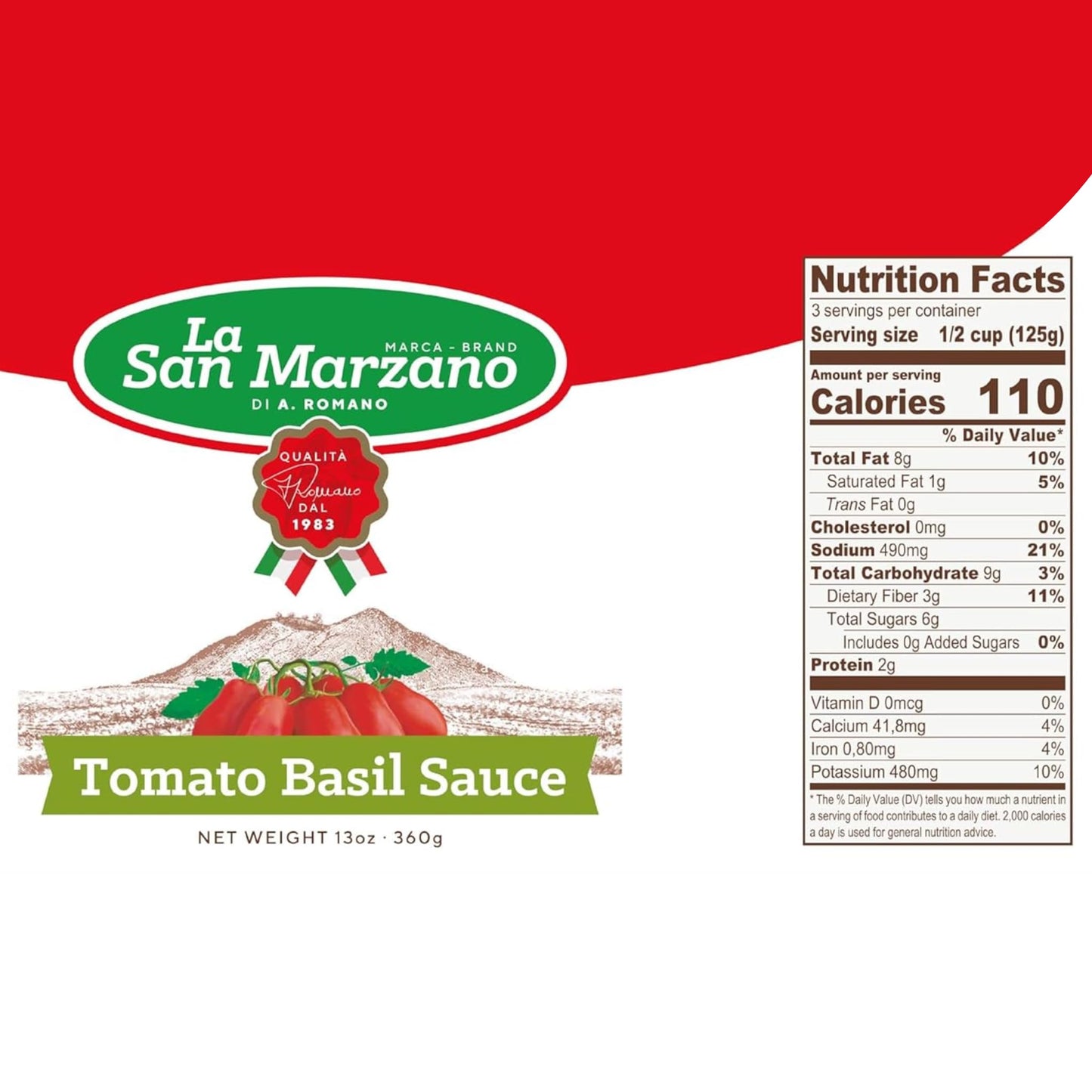 La San Marzano Tomato Basil Pasta Sauce, All Natural, Non-GMO, Vegan, Gluten Free, 13 oz (Pack of 4)