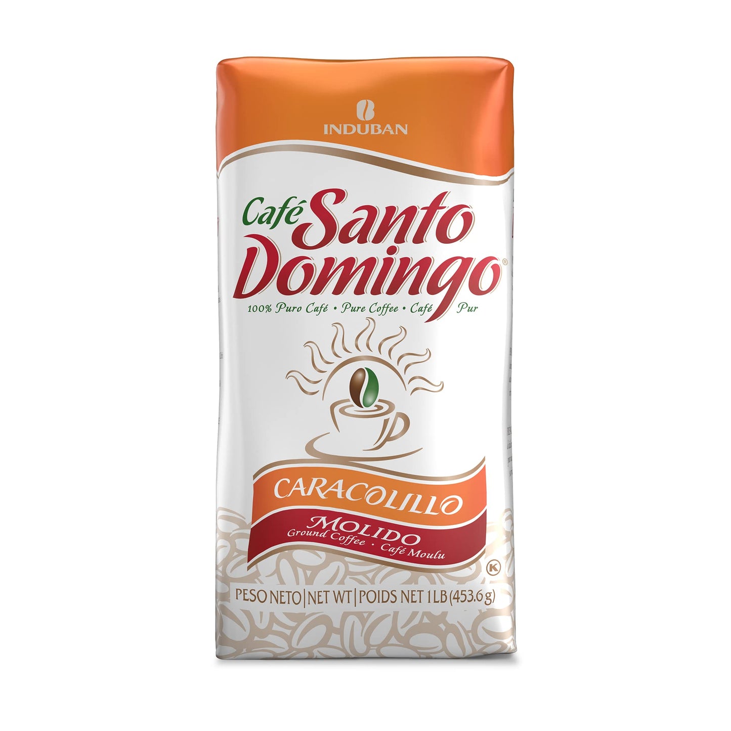 Café Santo Domingo Ground Peaberry Coffee, Medium Roast, 16 oz Bag, Dominican Republic, Pack of 1