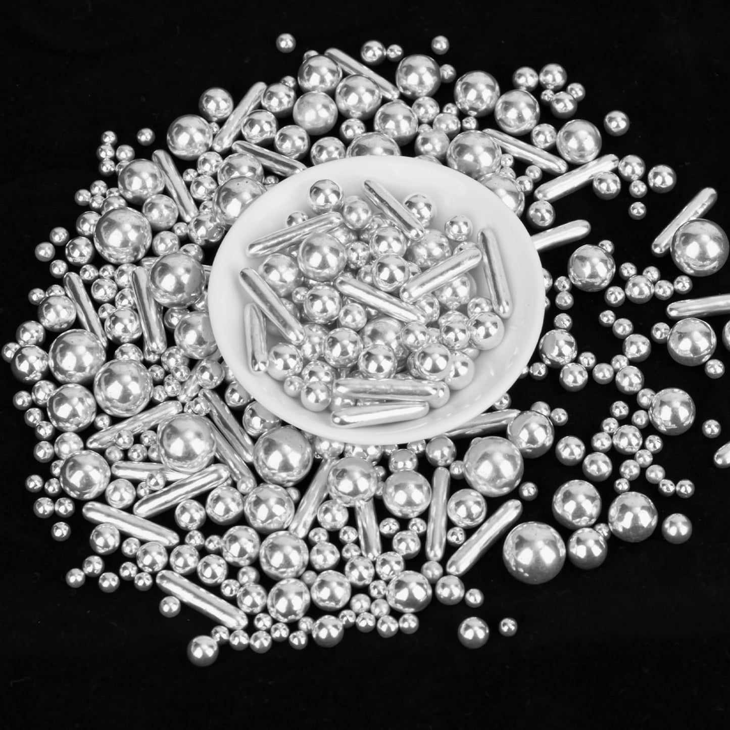 Silver Pearl Rods Sprinkles, Twisweet Edible Sugar Sprinkles for Cake Decorating Mix Size Candy Pearls for Baking Cake Topper Ic