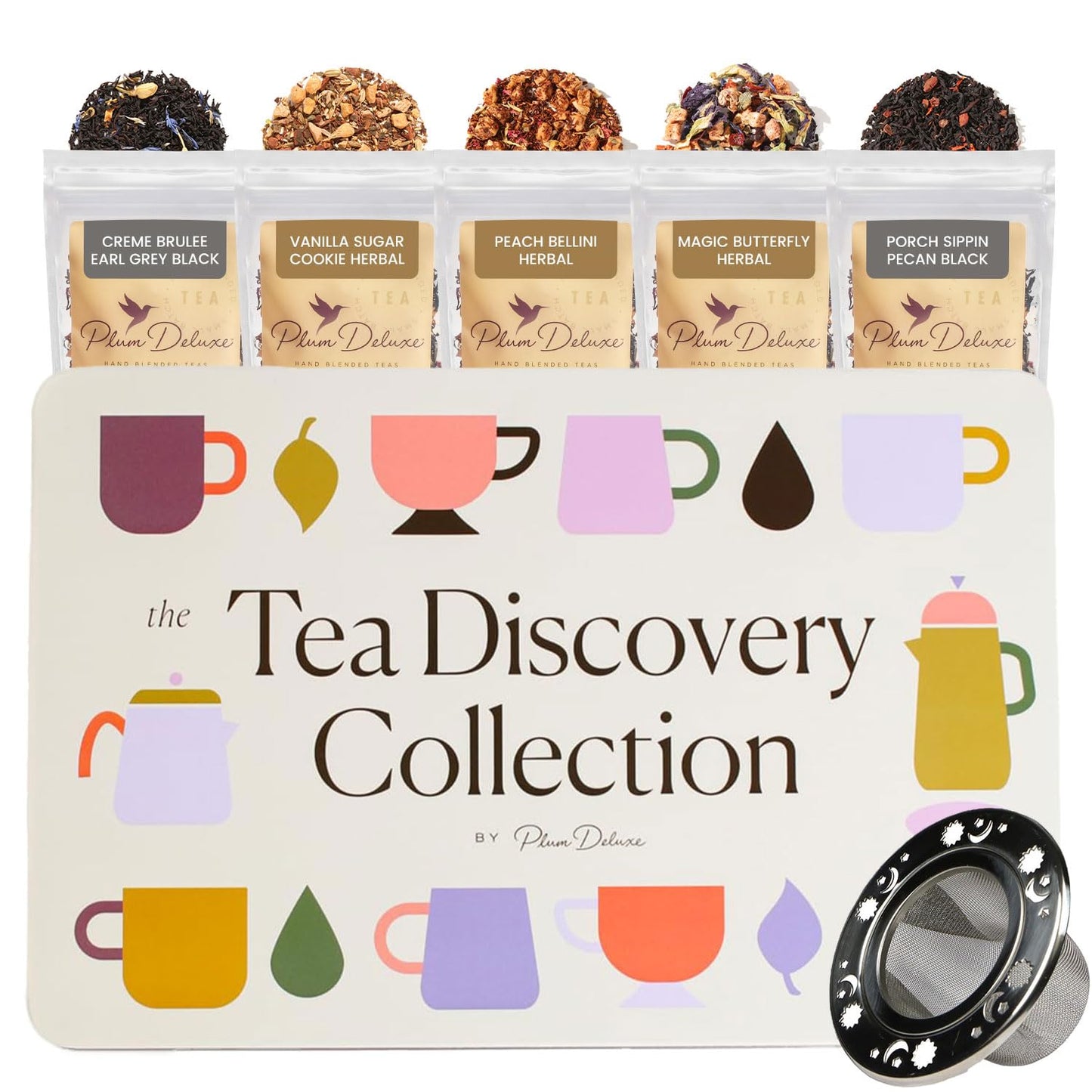 Plum Deluxe Tea Discovery Collection - Assorted Gift Set with 5 Hand-Crafted Loose Leaf Teas - Mixed Caffeine - Presentation Box