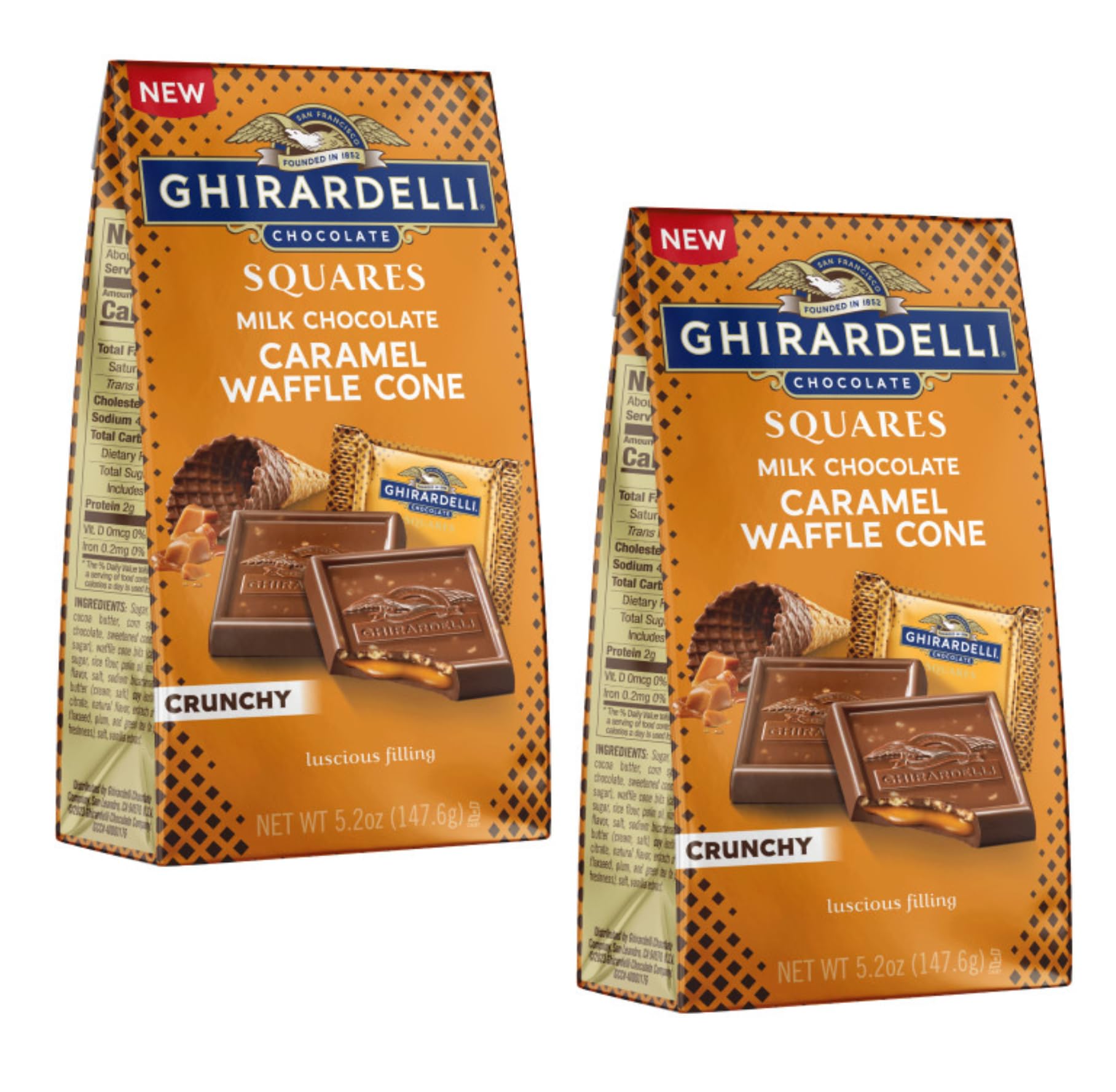 Ghirardelli Milk Chocolate Caramel Waffle Cone Squares - Pack Of 2 - Delicious Chocolate With A Caramel Inside And Pieces Of Waffle Cone In The Chocolate  Full Size
