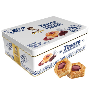Tesoro Fabbri Wild Cherry Filling Gift Tin by Pasticceria Matilde Vicenzi, Cherry Cream Filled Puff Pastry Patisserie, Kosher Da