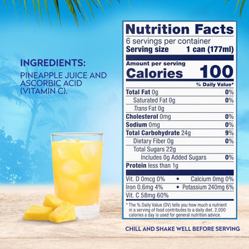 Dole 100% Pineapple Juice  No Added Sugar  Excellent Source of Vitamin C  100% Fruit Juice  6 Fl Oz (Pack of 6)  Packaging May Vary