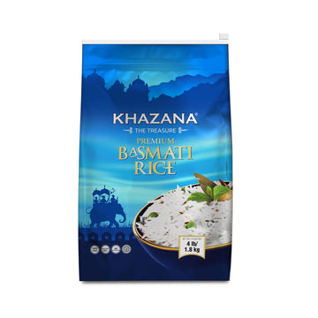 Khazana Authentic Premium Basmati Rice - 4lb Resealable Zipper Bag | Non-GMO, Gluten-Free, Kosher & Cholesterol-Free | Aromatic 