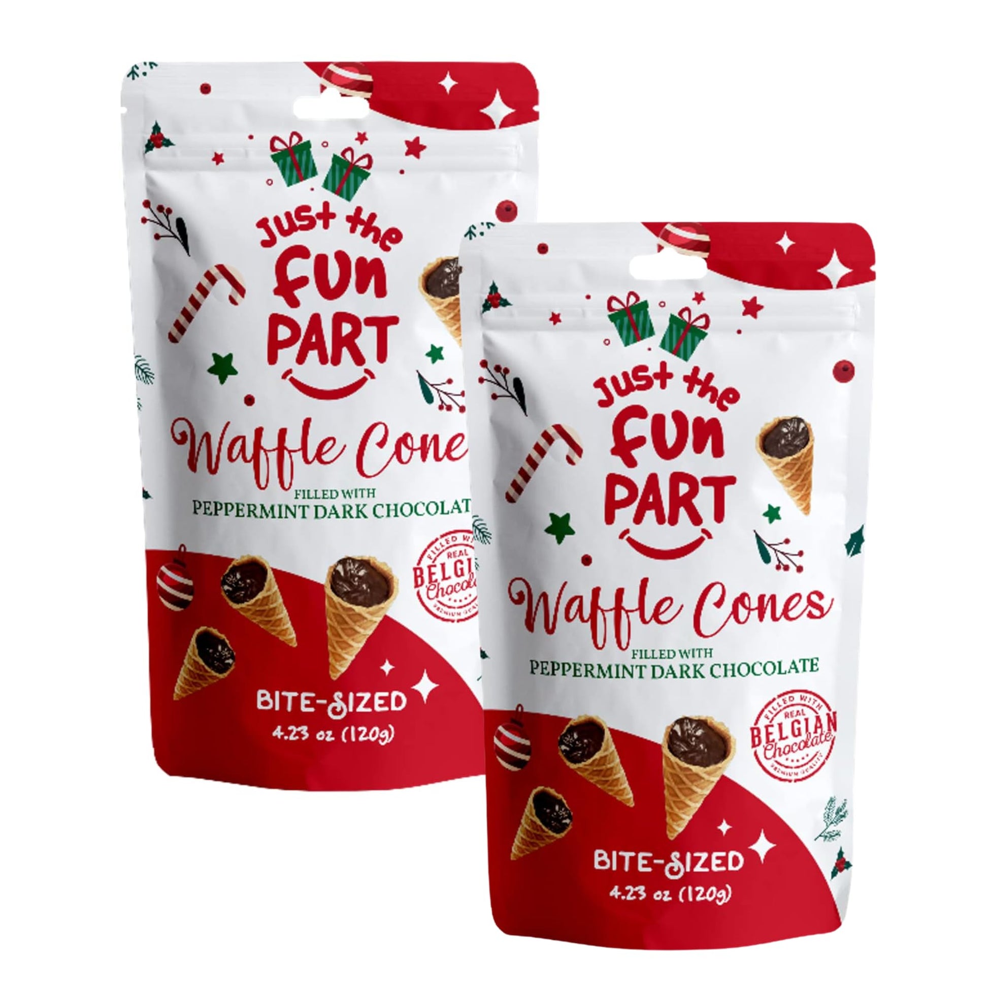 Just The Fun Part Mini Waffle Cones Filled with Belgian Chocolate, Peppermint & Dark Chocolate, 4.23 oz (Pack of 2)