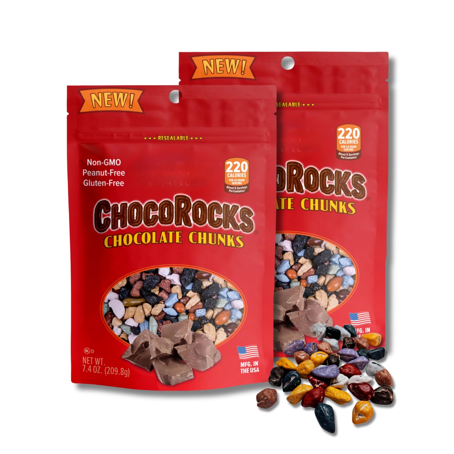 Chocorocks Regular Mix - Chocolate Candy Rock Pebbles - Gift Pack Of 2, 7.4 Oz. Resealable Bags By Lyzas Sweets &  
