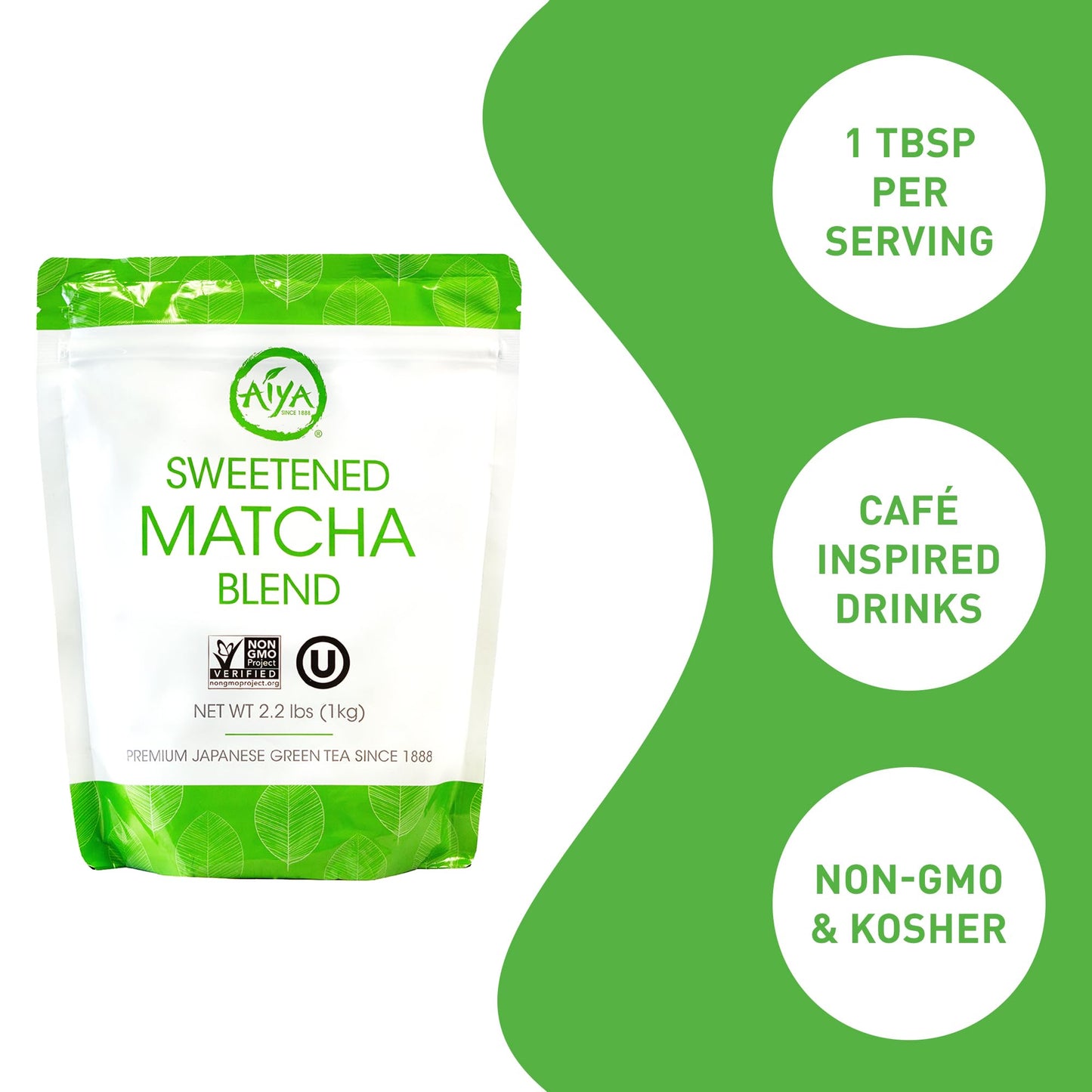Aiya Sweetened Matcha Blend Powder - Matcha Latte Powder With Antioxidant-Rich Japanese Green Tea & Pure Cane Sugar - Ideal For