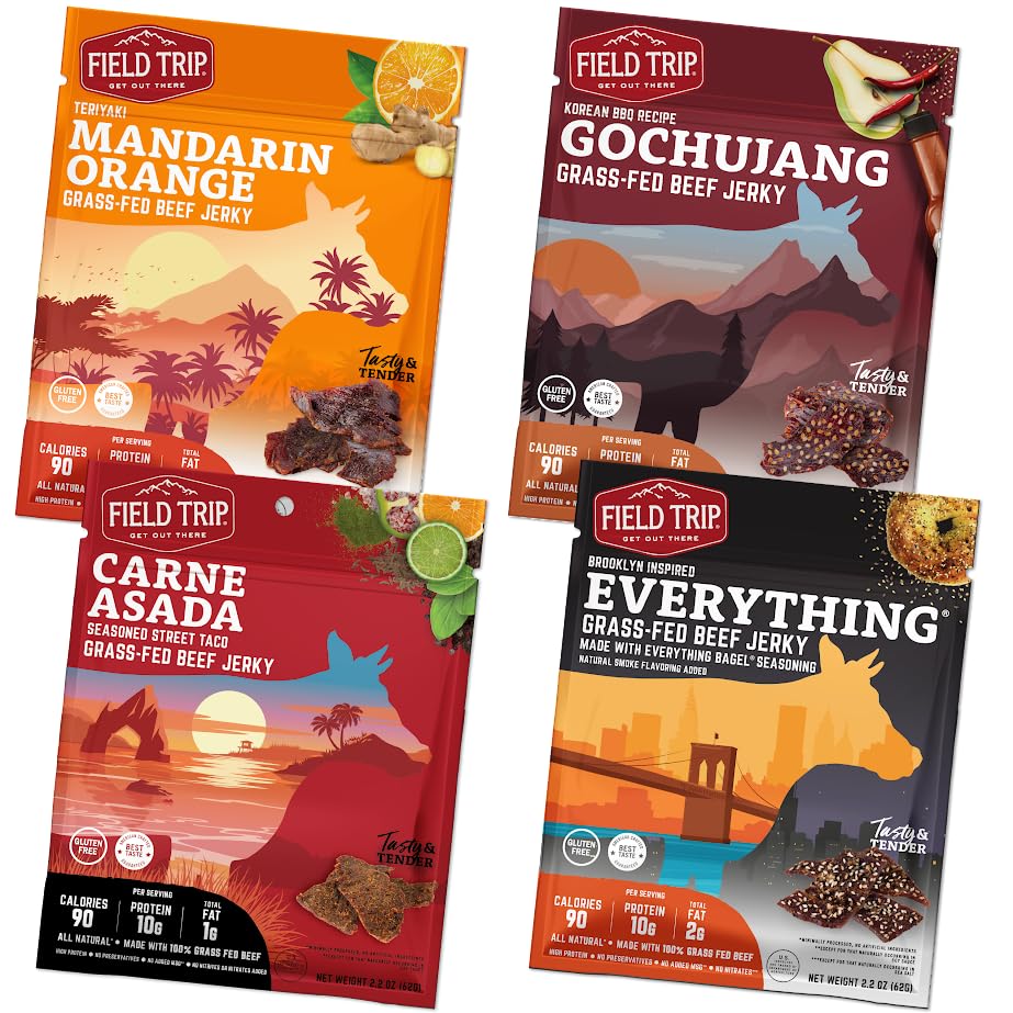 Field Trip Grass Fed Beef Jerky Variety Pack, Healthy Gluten Free Snacks, All Natural, Paleo-Friendly Meat Snacks With No Nitrat