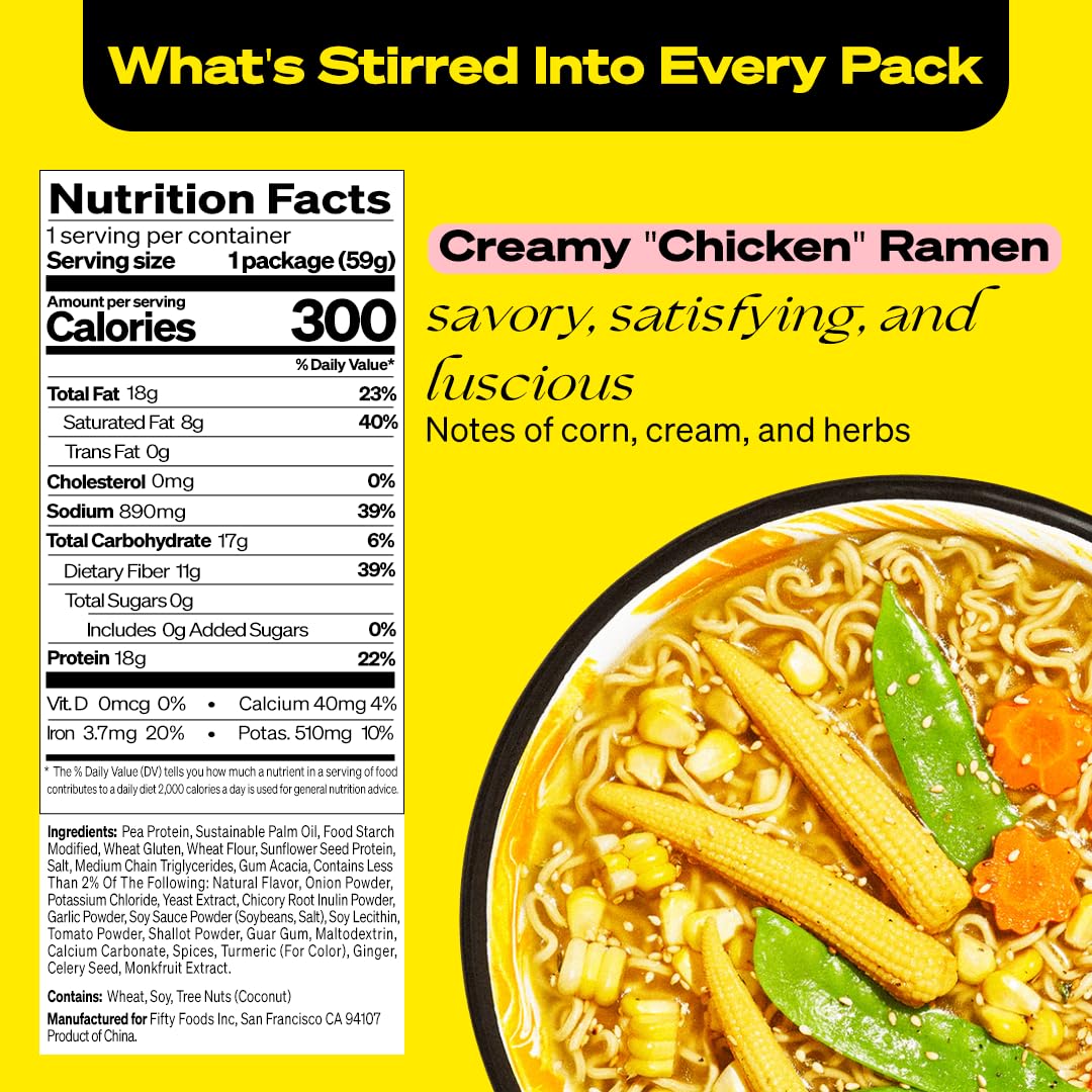 Immi Creamy 'Chicken' Ramen Cup Noodles - 18G Plant-Based Protein, 8G Net Carbs, Keto Friendly, High Protein, High Fiber, Ready