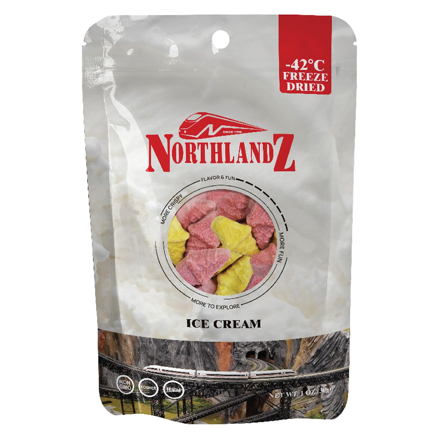 NORTHLANDZ Freeze Dried ICE CREAM | Creamy & Crunchy Treat | Mango, Strawberry, and Vanilla Flavors 1oz (30g) | Made with Coconu