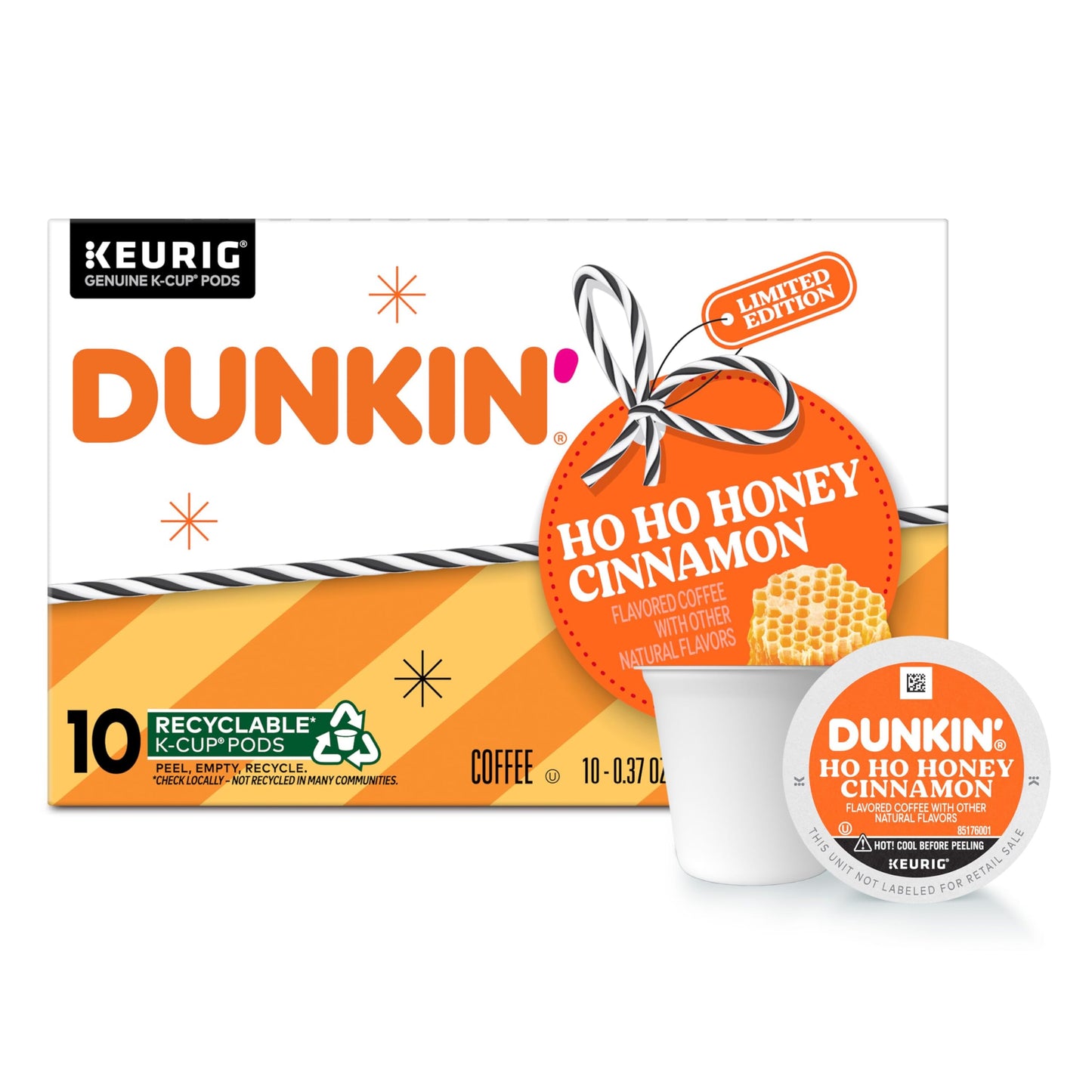 Dunkin Ho Ho Honey Cinnamon Flavored Coffee, 60 Keurig K-Cup Pods
