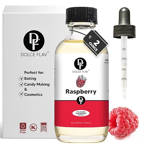 Dolce Foglia Raspberry Flavoring Oils - 2 Oz. Multipurpose Flavoring Oil for Candy Making, Extracts and Flavorings for Baking, L