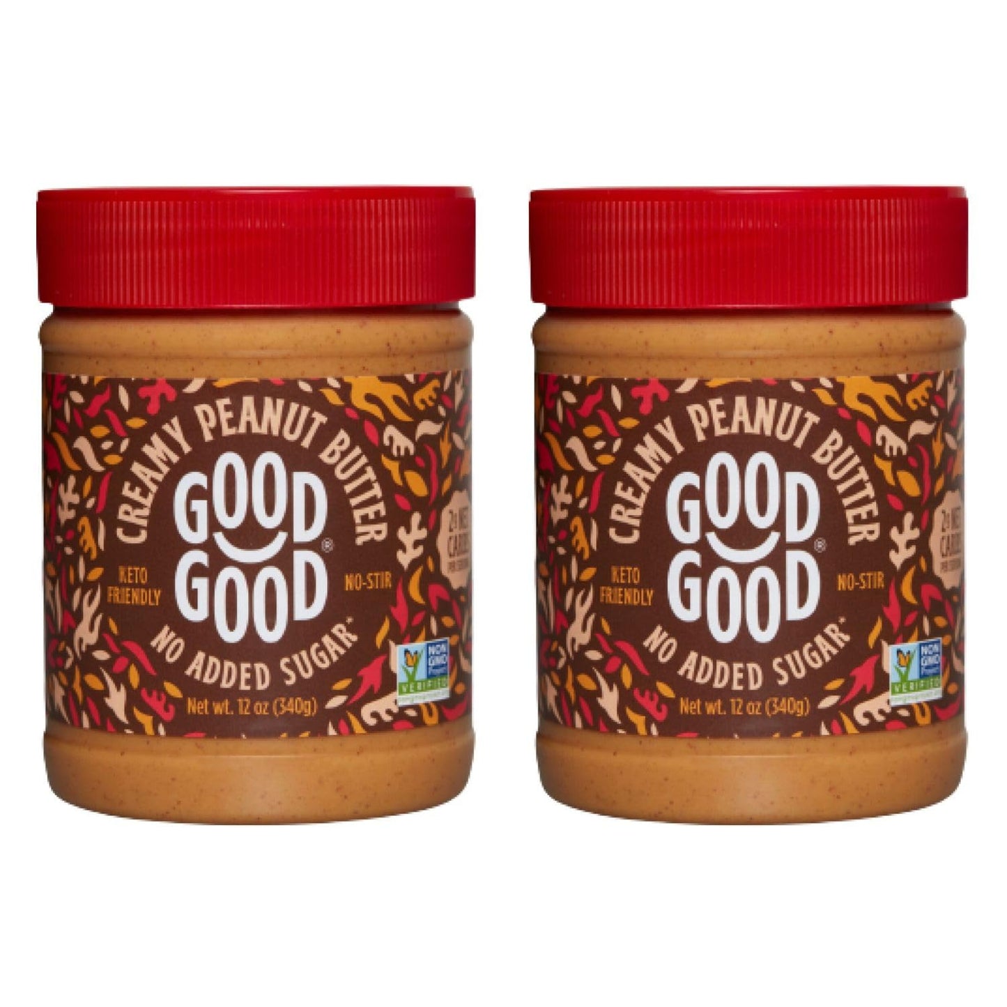 Good Good Creamy Peanut Butter Keto Friendly - Low Carb & No Added Sugars - Vegan - No Palm Oil Or Preservatives - Non-Gmo - 12 Oz / 340G (Pack Of 2)