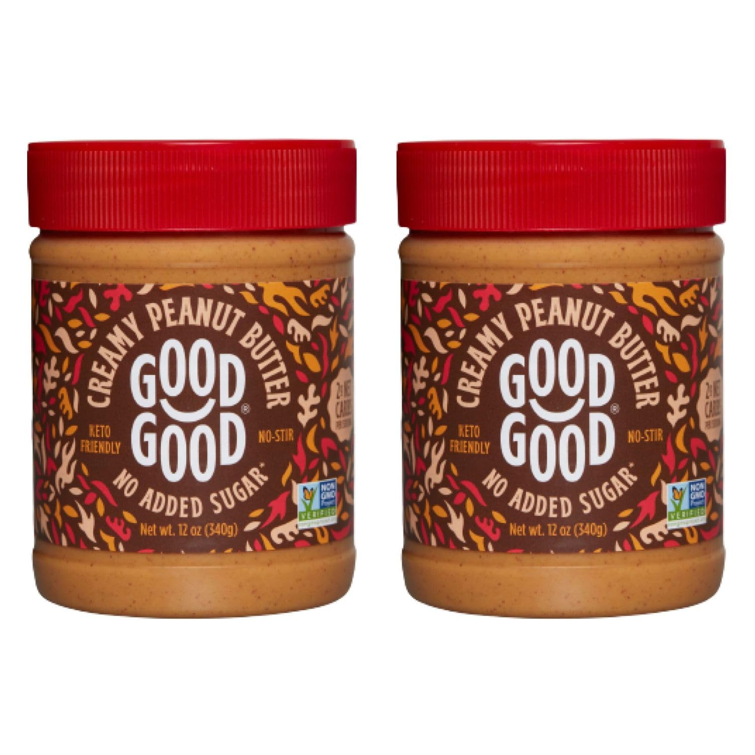 Good Good Creamy Peanut Butter Keto Friendly - Low Carb & No Added Sugars - Vegan - No Palm Oil Or Preservatives - Non-Gmo - 12 Oz / 340G (Pack Of 2)