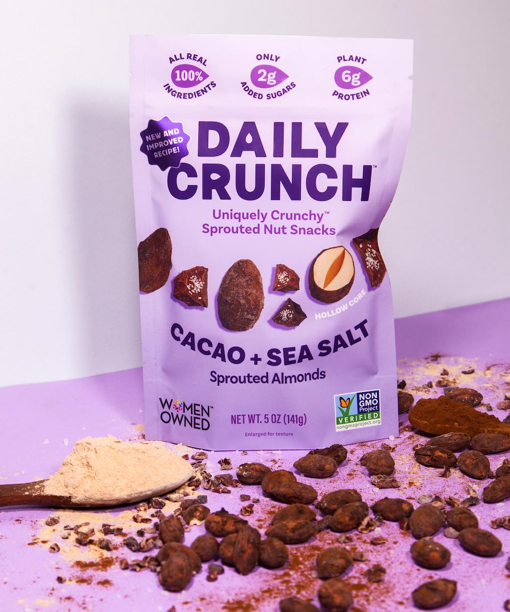 Daily Crunch Sprouted Almonds - 5 Ounce Bags (Cacao And Sea Salt, 6 Pack - 5 Ounce Bags)