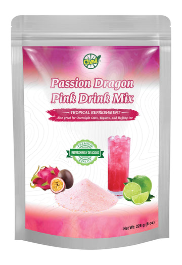 Passion Dragon Pink Drink Mix - Natural Pitaya Dragon Fruit Powder & Passion Fruit Refresher - CHAVI - 8 OZ - Natural Superfood 