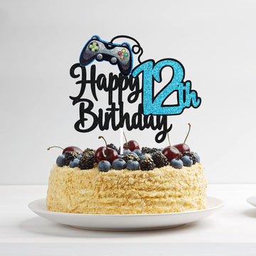 Video Game Happy 12Th Birthday Cake Topper - Video Game Boy'S 12Th Birthday Party Blue Cake Supplies - Game On Level Up Winner P