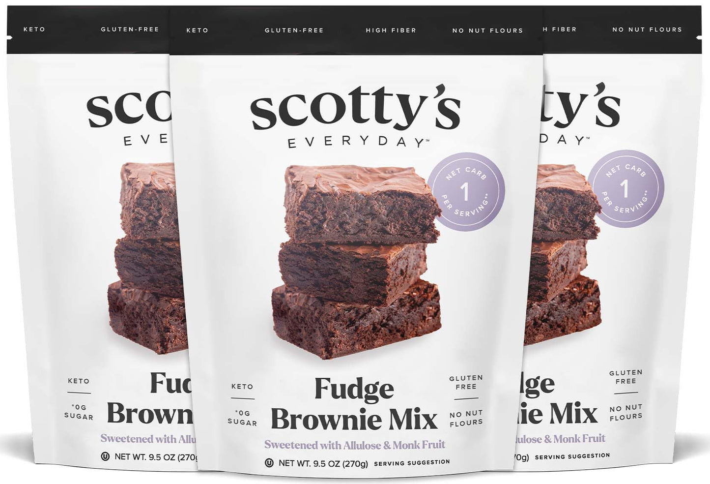 Scotty's Everyday - Keto Fudge Brownie Mix - 1g Net carbs, 0g Added Sugar, Gluten-Free, High Fiber - No Nut Flours - 9.05oz, Pac