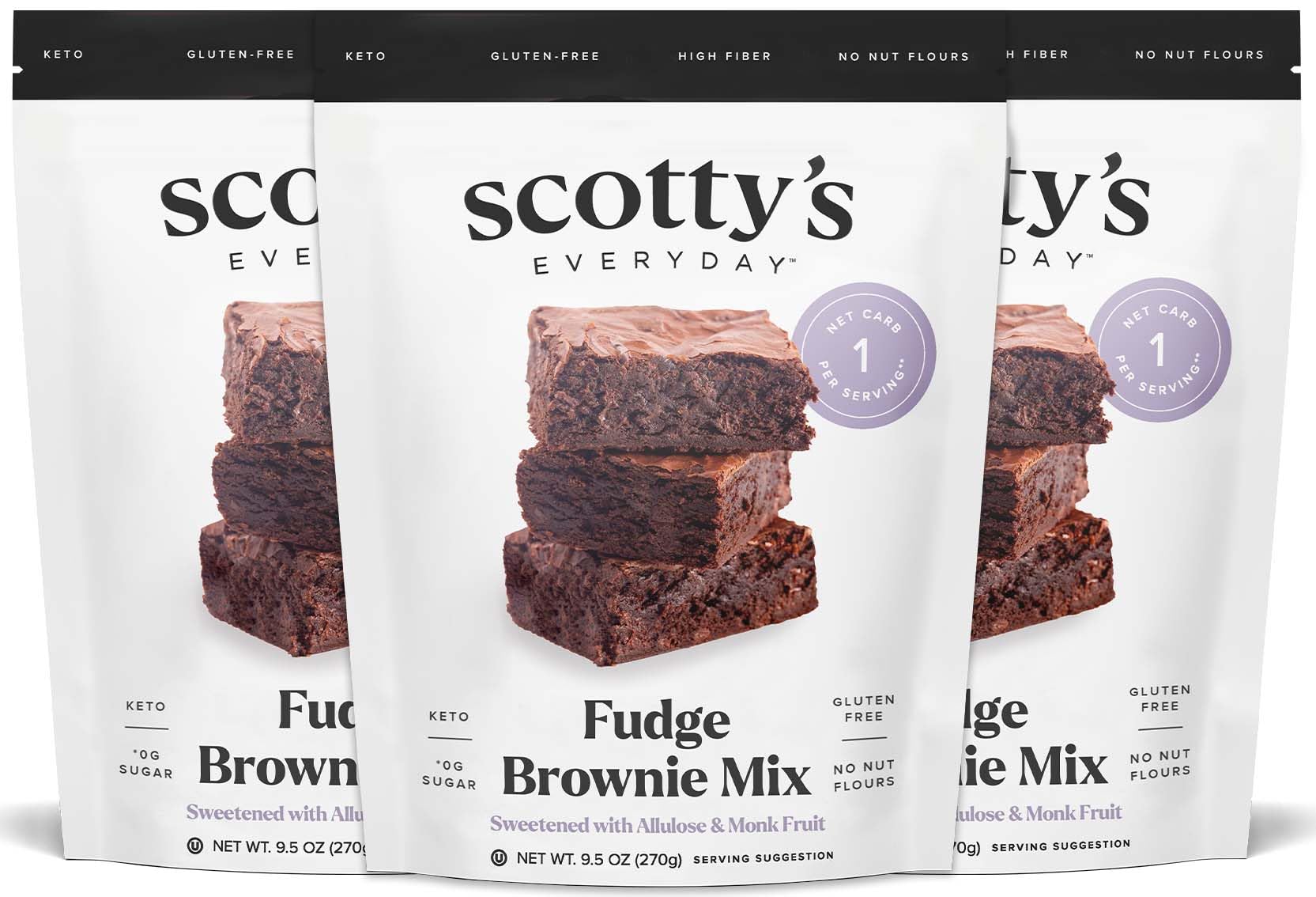 Scotty's Everyday - Keto Fudge Brownie Mix - 1g Net carbs, 0g Added Sugar, Gluten-Free, High Fiber - No Nut Flours - 9.05oz, Pac