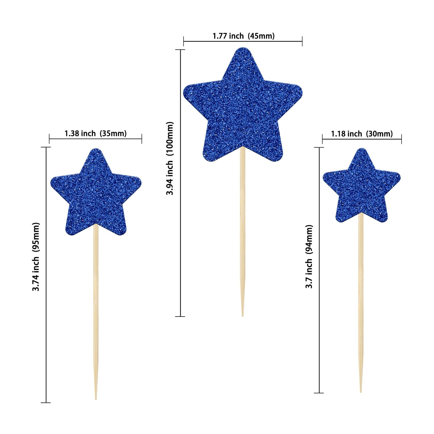 Gyufise 42Pcs Mixed Size Deep Blue Little Star Cupcake Toppers Glitter Twinkle Star Cupcake Picks For Wedding Engagement Bridal