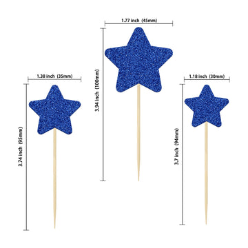 Gyufise 42Pcs Mixed Size Deep Blue Little Star Cupcake Toppers Glitter Twinkle Star Cupcake Picks For Wedding Engagement Bridal