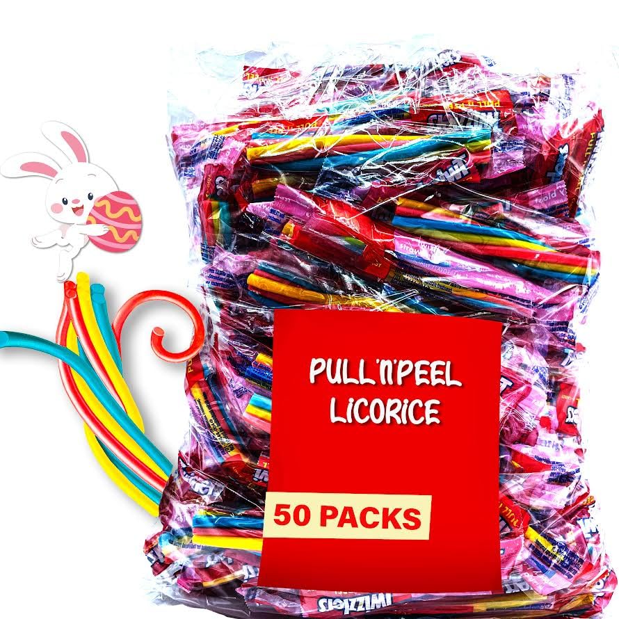 Pull-Apart Strawberry Blast Licorice Candy - 50-Piece Easter Pastel Bulk Pack, Perfect for Basket Stuffing, Spring Treats, Snack