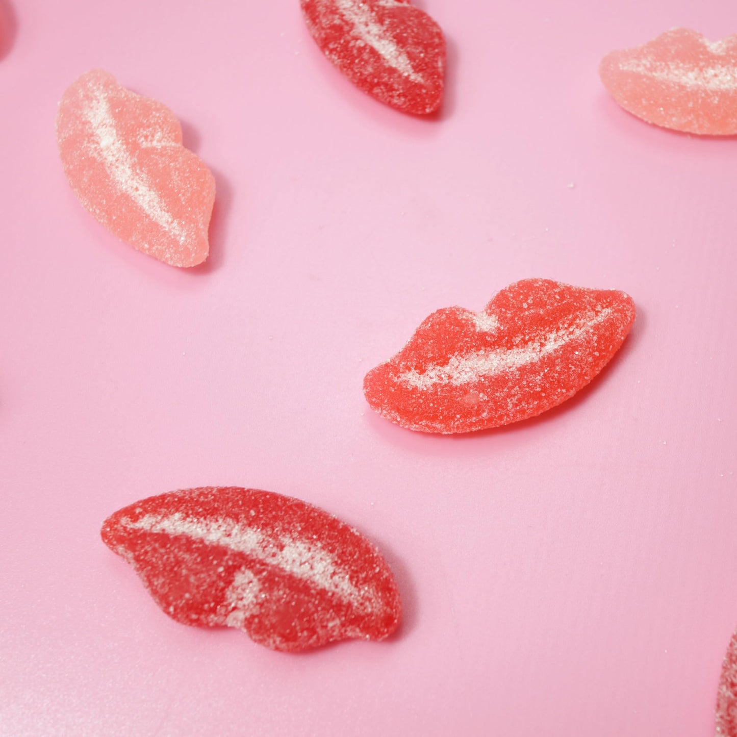 Needzo Sour Pucker Lips, Strawberry, Watermelon, And Cherry Flavored Gummy Candies, Pink And Red Chewy Lip Candy Bulk Bag 5 Poun