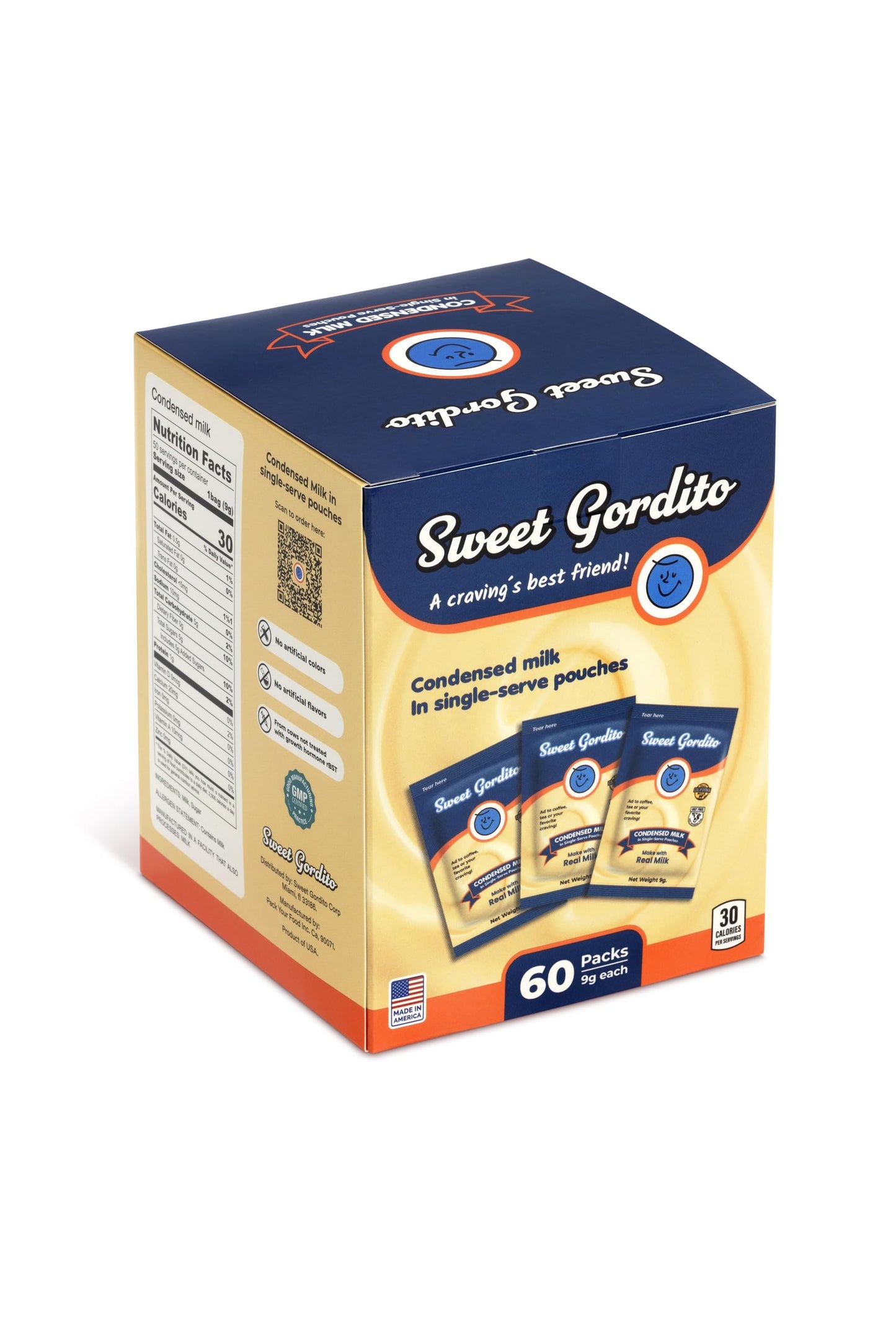 Sweet Gordito Sweetened Condensed Milk Creamer Singles - 60 Pack, 0.9 Oz, Non-Refrigerated Coffee & Tea Creamers