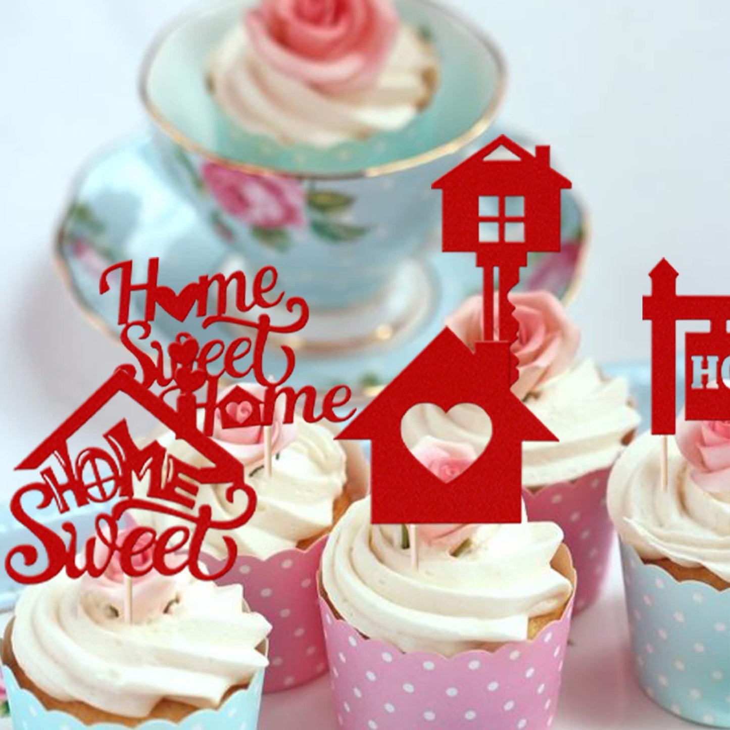 Rsstarxi 30 Pack Sweet Home Cupcake Toppers Key Housewarming Cupcake Picks Housewarming Party Decorations For Welcome New Home House Warming Party Cake Decorations Red