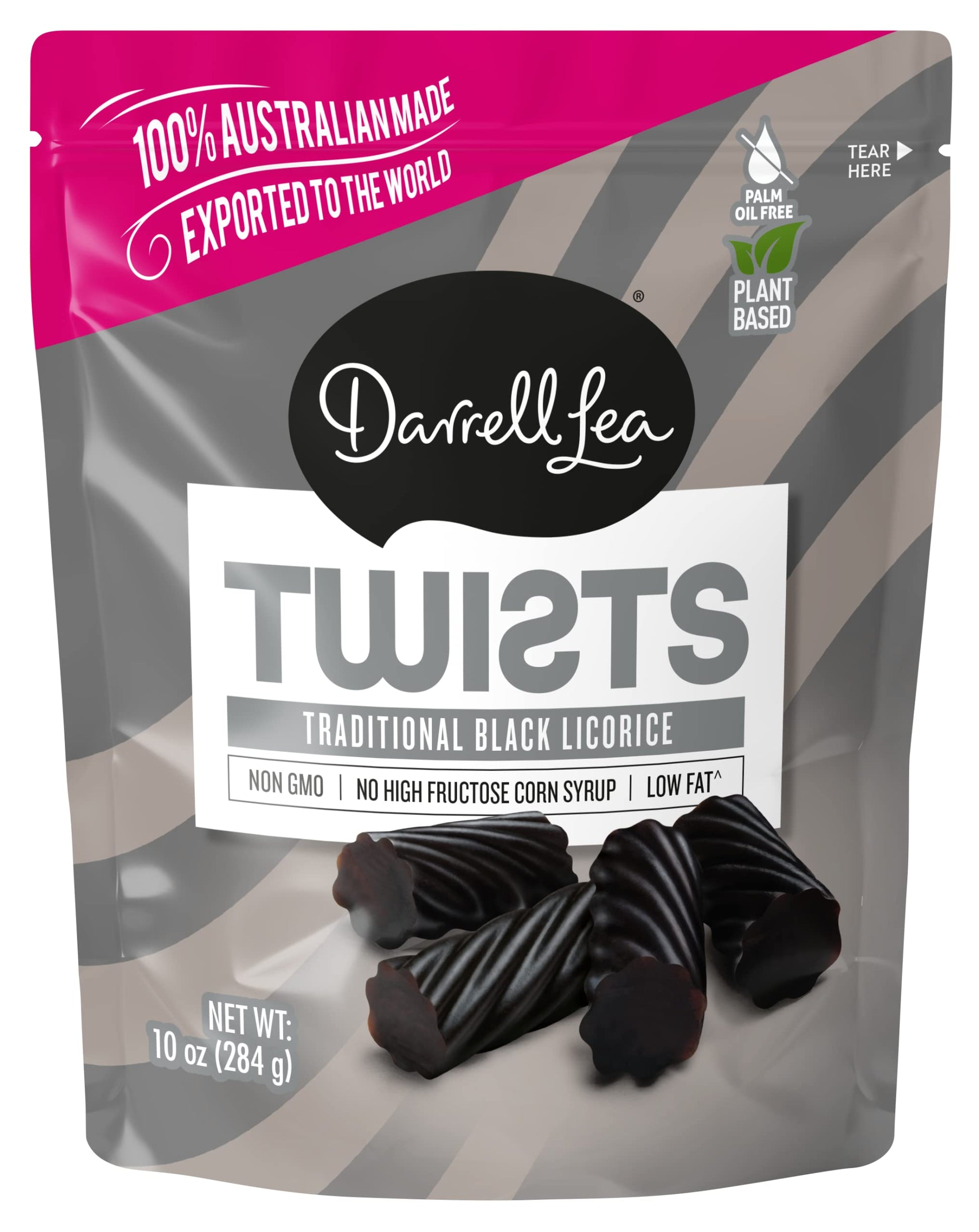 Darrell Lea Twists Australian Licorice, Traditional Black Flavor, 10 Ounce Bag (1-Pack) | Non-Gmo, No Palm Oil, Plant Based, Low