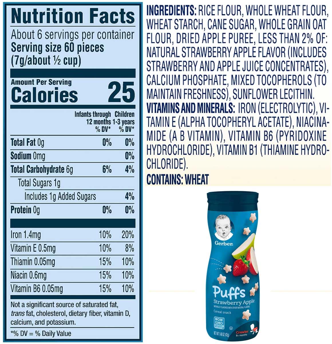 Gerber Puffs, 1 Strawberry Apple, 1 Blueberry, 1 Banana, 1 Vanilla, 1 Peach, 1 Apple Cinnamon, 6 Ct (Variety Pack)