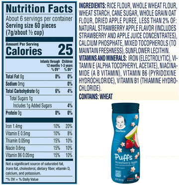 Gerber Puffs, 1 Strawberry Apple, 1 Blueberry, 1 Banana, 1 Vanilla, 1 Peach, 1 Apple Cinnamon, 6 Ct (Variety Pack)