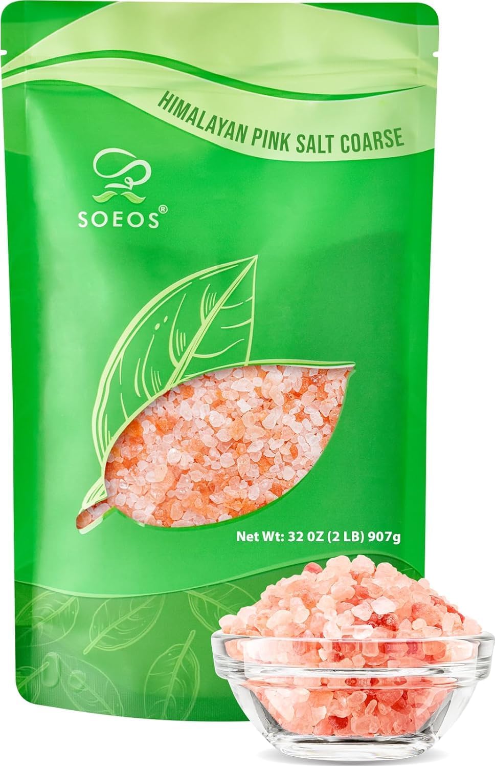 Soeos Himalayan Pink Salt Coarse Grain, 32 oz, Pink Himalayan Sea Salt for Grinder Refill