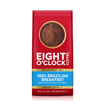 Eight O'Clock Coffee 100% Brazilian Breakfast, 11 Ounce (Pack Of 1), Medium Roast Ground Coffee, Smooth & Soft Bodied