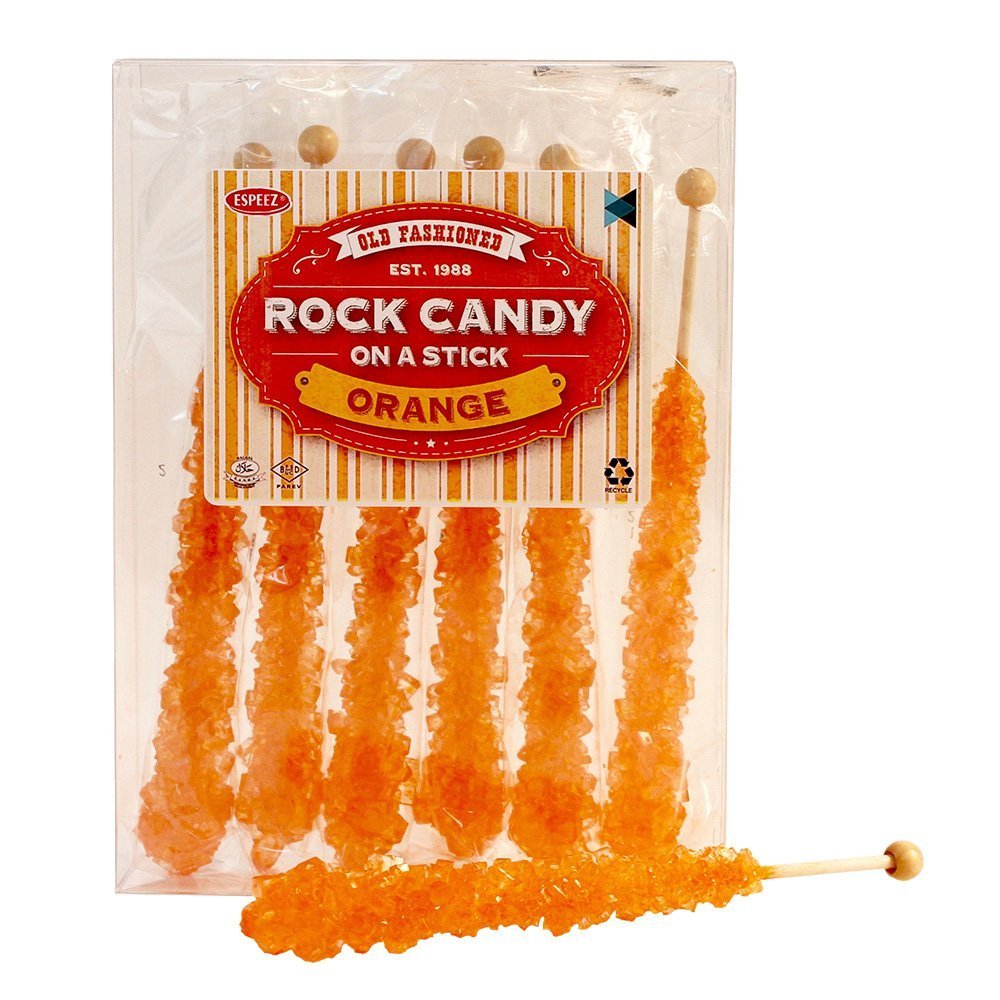 Espeez Extra Large Orange Rock Candy Sticks - 6 Individually Wrapped for Candy Buffets, Birthdays, Weddings, Showers