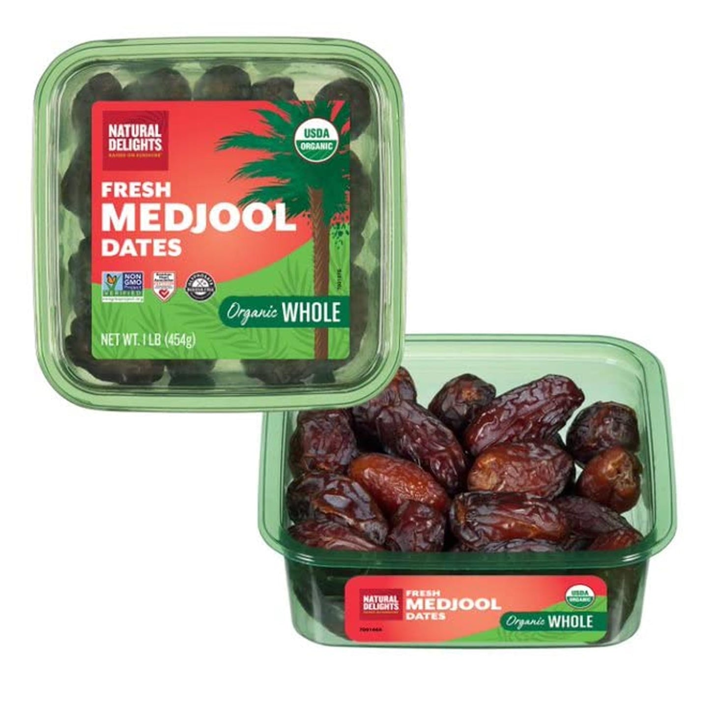 Natural Delights Organic Medjool Dates Whole - USDA Certified Organic Fruit  Good Source of Fiber & Potassium  Naturally Sweet  Snack for On-the-Go  Large & Plump Dates - 12 oz Tub (Pack of 2)