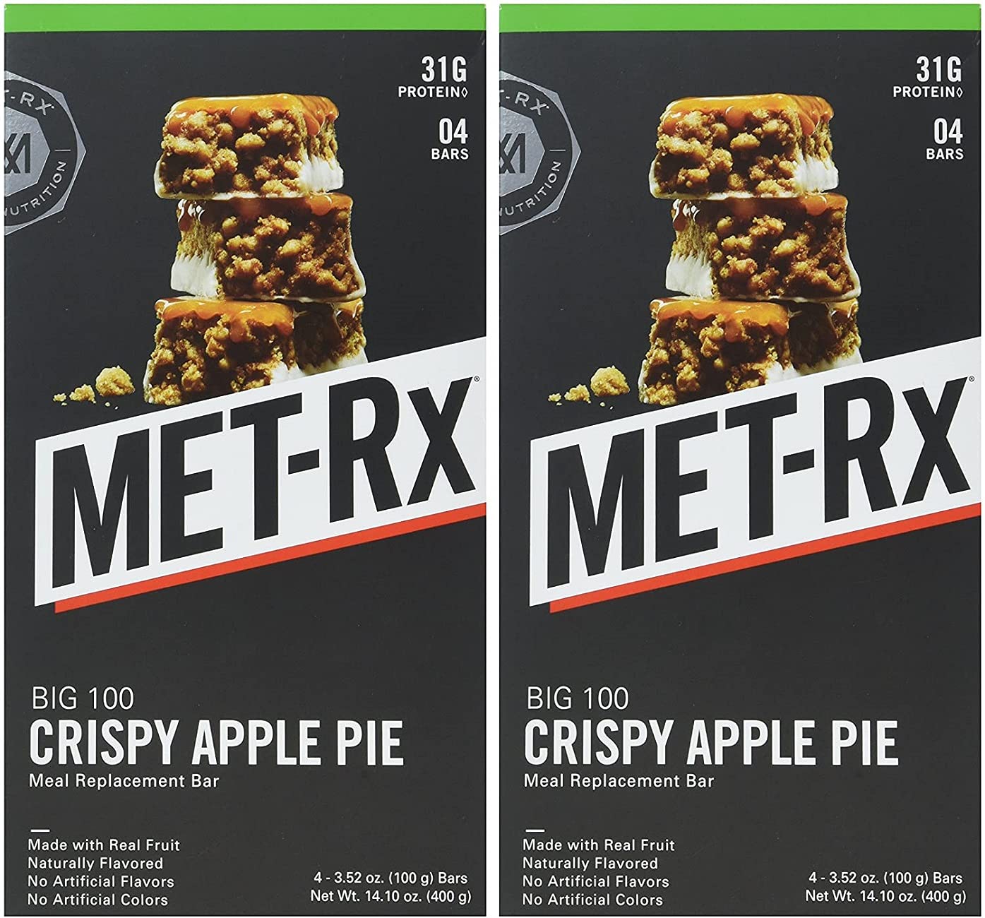 Met-Rx Big 100 Protein Bar, Meal Replacement, 30G Protein, Gluten Free, Crispy Apple Pie, 3.52 Oz. Ea, 8 Count (Packaging May Vary)