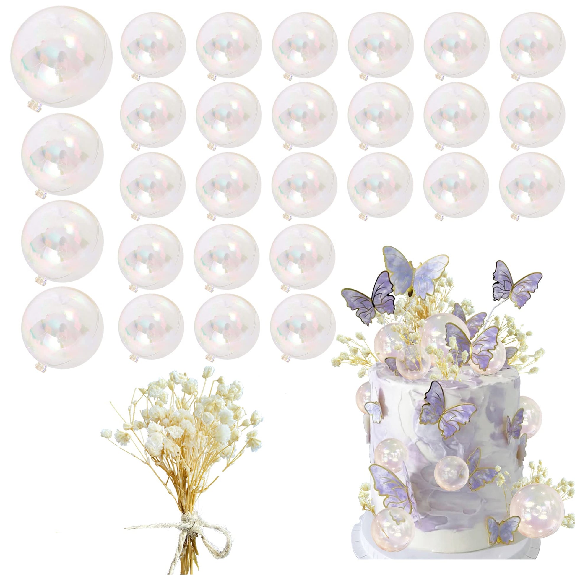 30 Pcs Mini Balls Cake Topper Diy Cake Insert Topper Acrylic Cake Topper Foam Cake Balls Artificial Dried Flowers For Wedding An