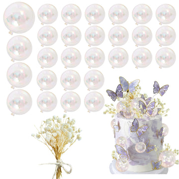 30 Pcs Mini Balls Cake Topper Diy Cake Insert Topper Acrylic Cake Topper Foam Cake Balls Artificial Dried Flowers For Wedding An