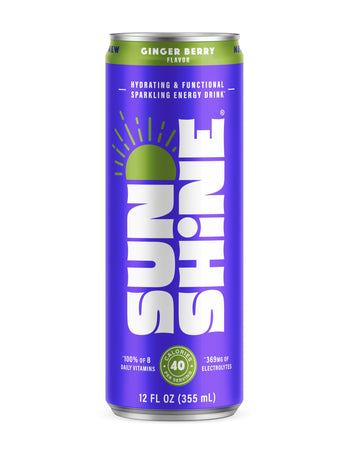 Legendary Sunshine Sparkling Energy Drink, Ginger Berry, 360mg Electrolytes, 70mg Caffeine, 12 Fl Oz, Pack of 12