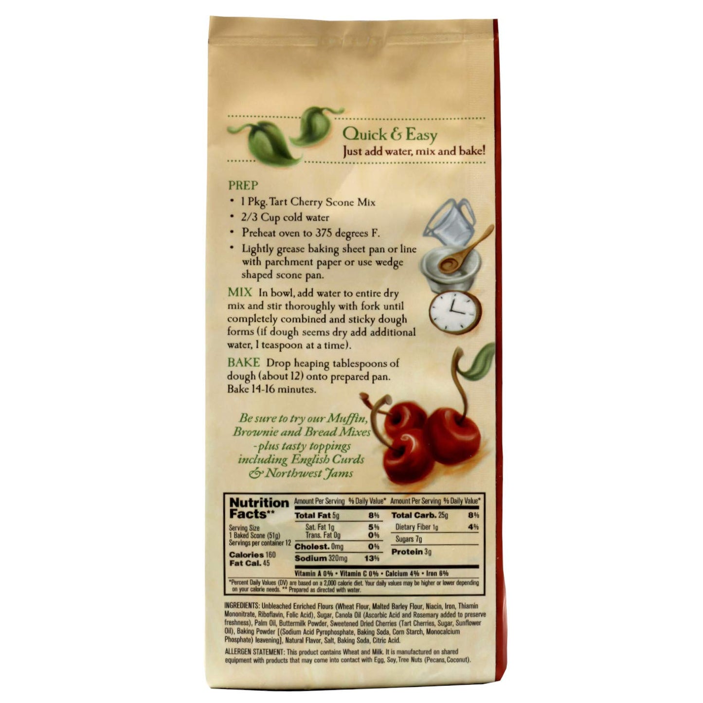 English Scone Mix, Tart Cherries By Sticky Fingers Bakeries – Easy To Make English Scones Fresh Baked, Makes 12 Scones (2Pk)