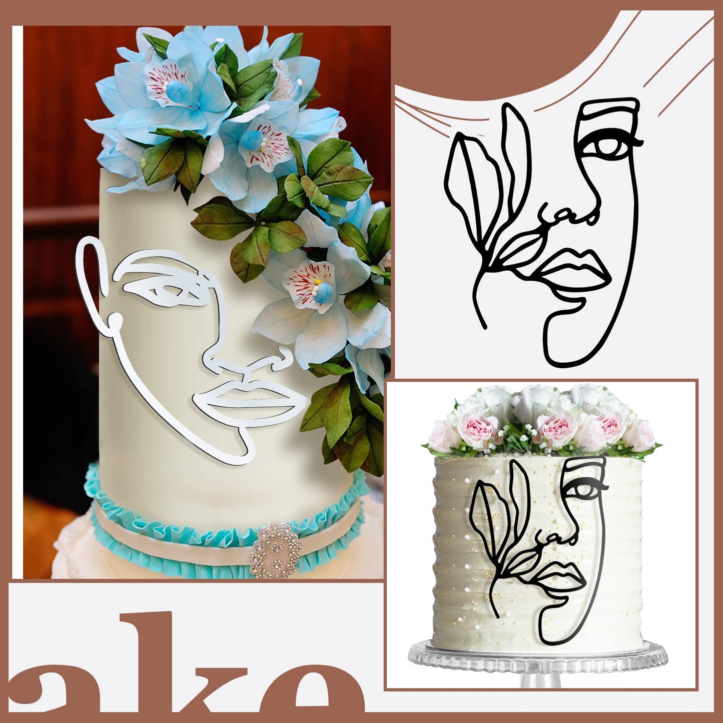 Marsui 10 Pcs Boho Lady Face Cake Topper Acrylic Minimalist Lady Cake Toppers Happy Birthday Cake Decoration For Women Wedding B