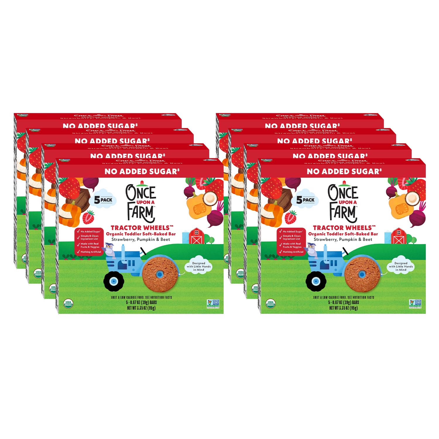 Once Upon A Farm Organic Toddler Soft Baked Bar, Strawberry, Pumpkin and Beet, Tractor Wheels Shaped, Non GMO, Kosher, 3.35 Ounc