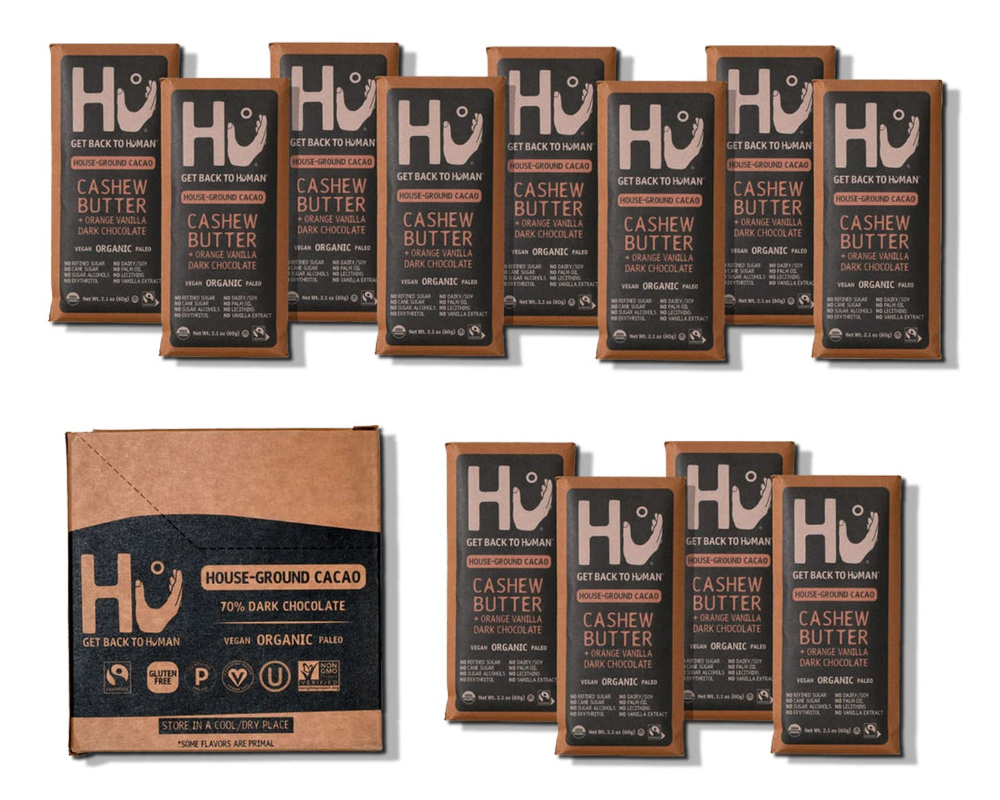 Hu Chocolate Bars 12 Pack, Orange Dream Vanilla Cashew Butter, Vegan, Gluten Free, Paleo, 2.1oz Each, Natural