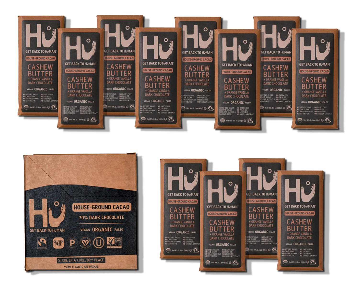 Hu Chocolate Bars 12 Pack, Orange Dream Vanilla Cashew Butter, Vegan, Gluten Free, Paleo, 2.1oz Each, Natural