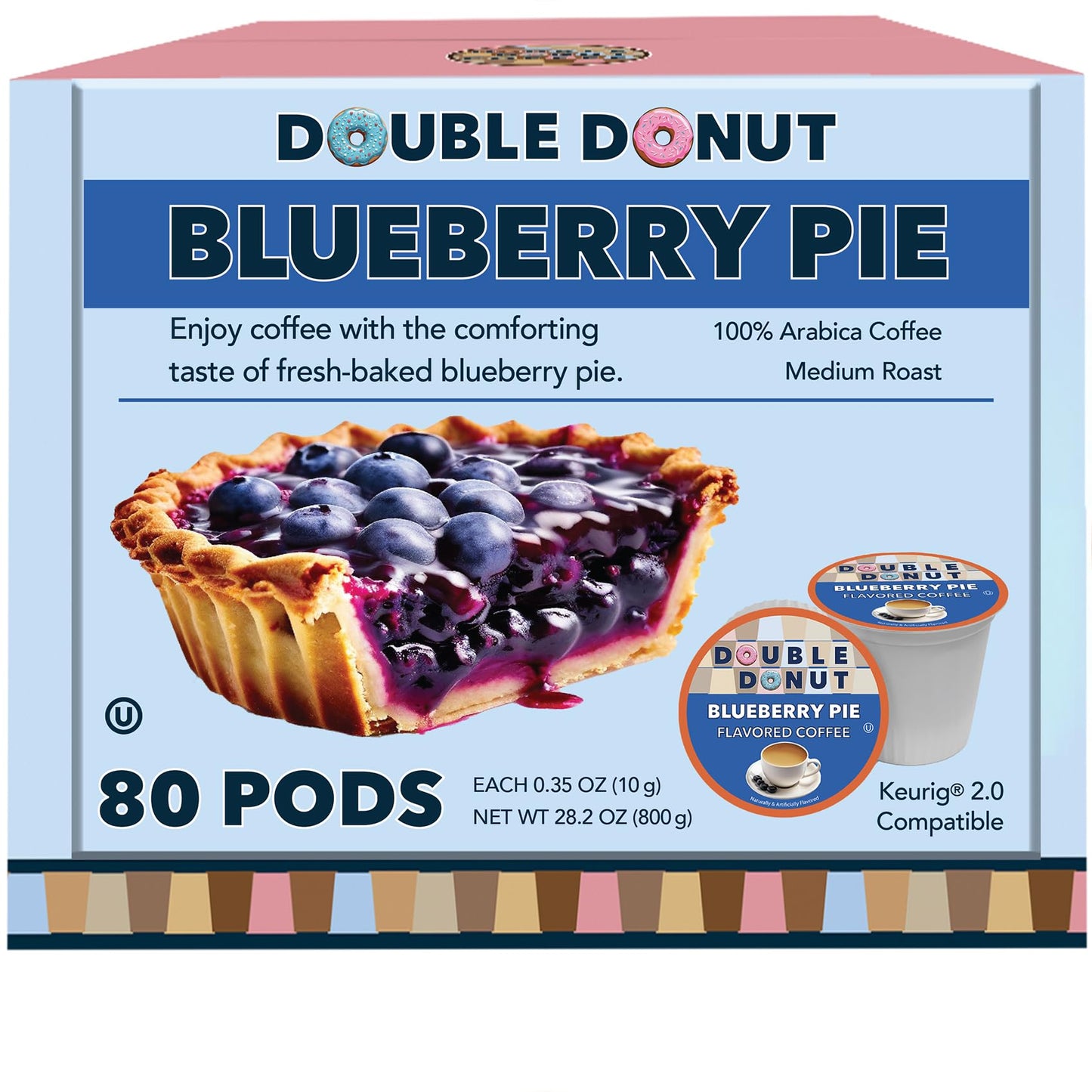 Double Donut Blueberry Coffee in Single Serve Pods, Flavored Coffee For the Keurig K Cups Brewer, 80 Cups